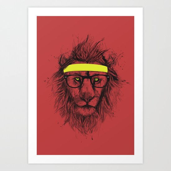 hipster lion (red) Art Print