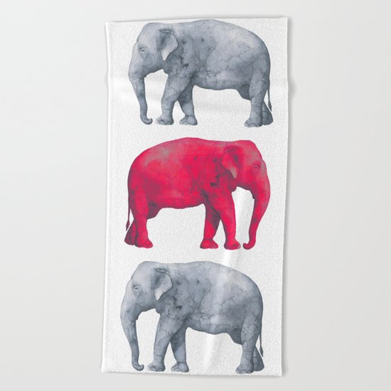 Elephants Red II Beach Towel