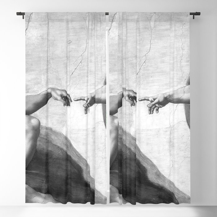 Black and White Creation of Adam Painting by Michelangelo Sistine Chapel Blackout Curtain