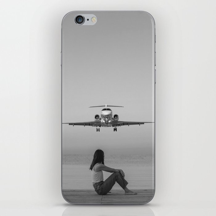 Steady As She Goes IV; aircraft coming in for an island landing black and white photography photographs photograph iPhone Skin