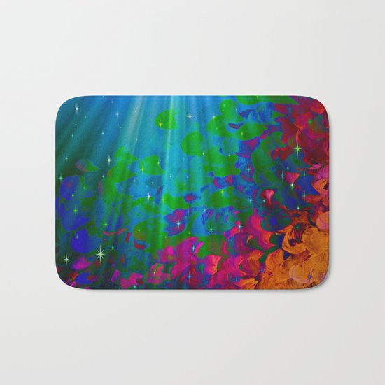 UNDER THE SEA Bold Colorful Abstract Acrylic Painting Mermaid Ocean Waves Splash Water Rainbow Ombre Bath Mat