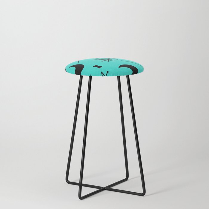 Moons & Stars Atomic Era Abstract Turquoise Counter Stool