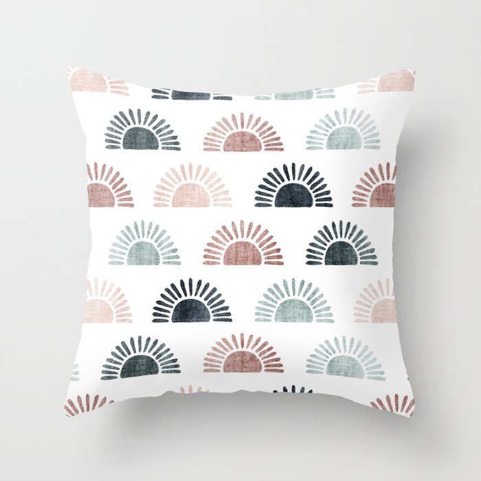 block print suns in multi muted Throw Pillow