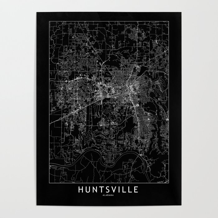 Huntsville Black Map Poster