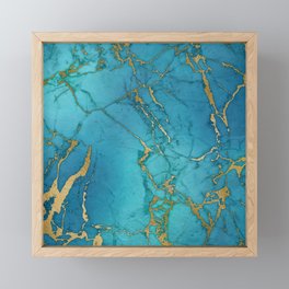 Turquoise Gold Metallic Marble Stone Framed Mini Art Print