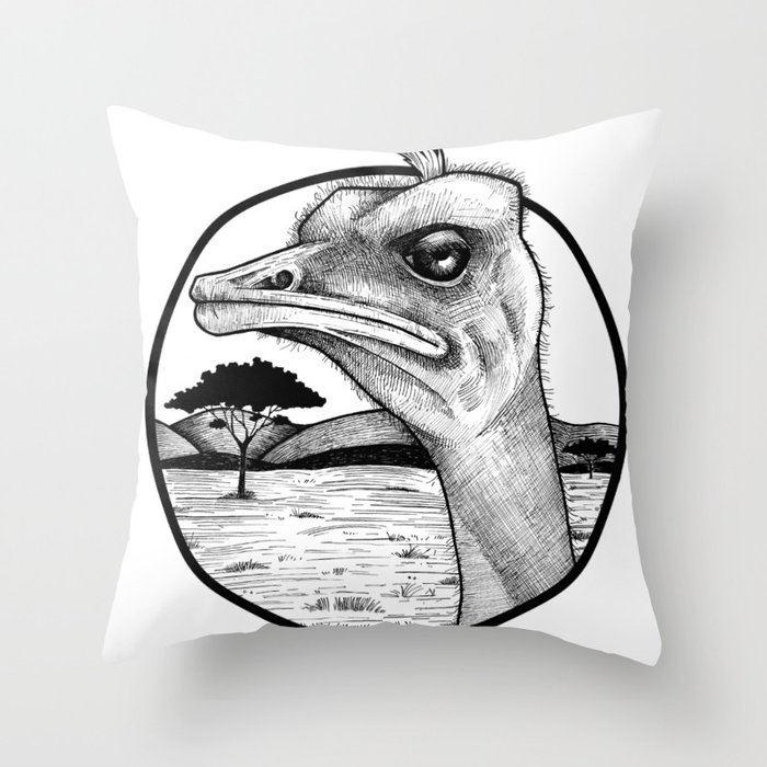 Bored Ostrich by Daniel Argento Throw Pillow