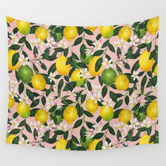Fresh Lemon plant Blossom - pink Wall Tapestry