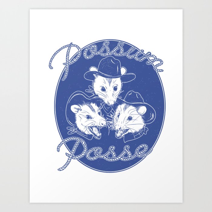 Possum Posse in Denim Blue Art Print