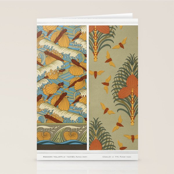 Flying and wave fish, wallpaper. Cicadas and pine, wallpaper. Nautilus