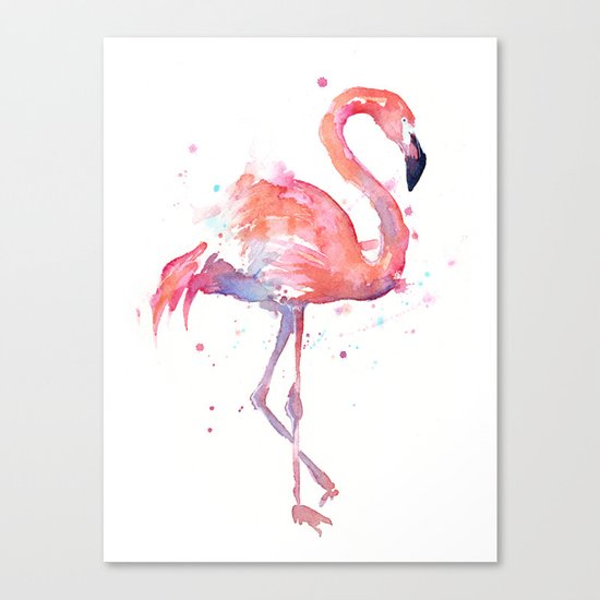 Pink Flamingo Watercolor | Tropical Animals Bird Flamingos Canvas Print