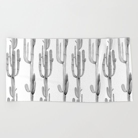 Cactus Climb Black and White Beach Towel