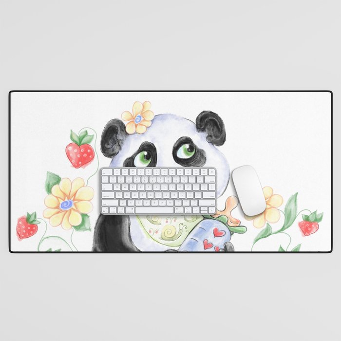Baby Panda with strawberryes, Girl Baby shower  Desk Mat