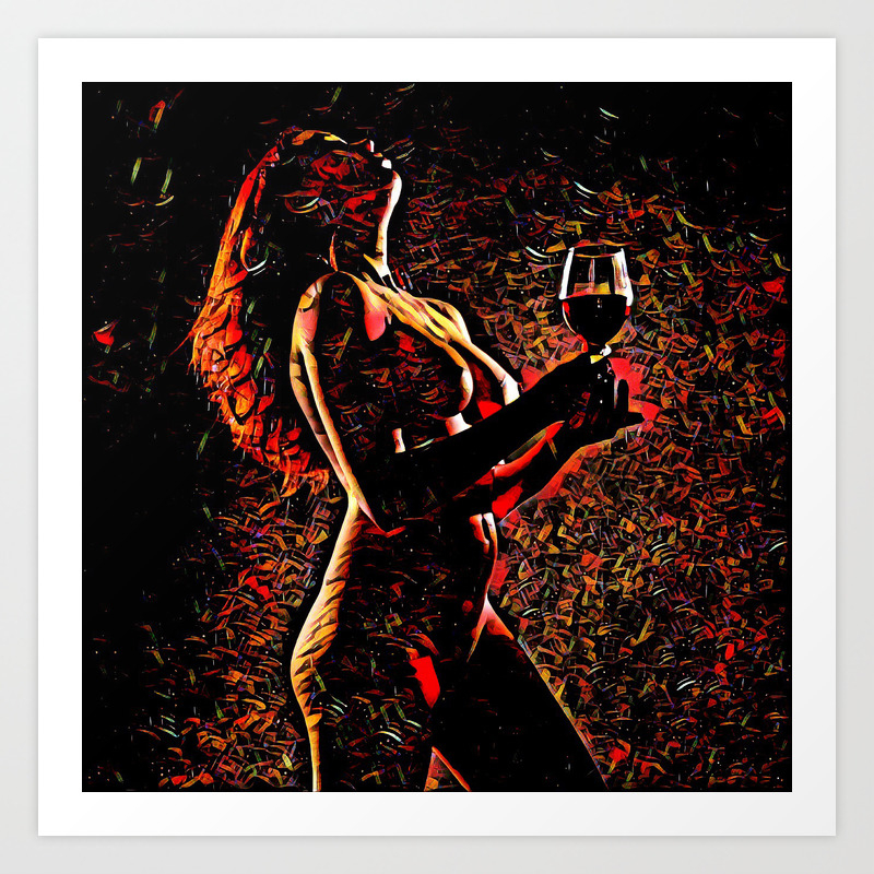 2375s Ab Nude Woman In Red With Wine Glass Abstract Feminine Power
