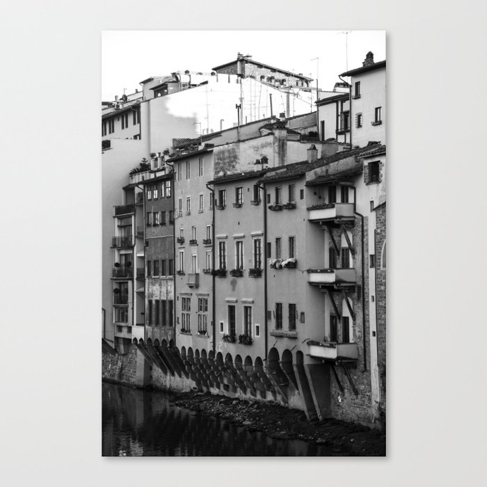 Homes at the Arno in B+W  |  Travel Photography Canvas Print