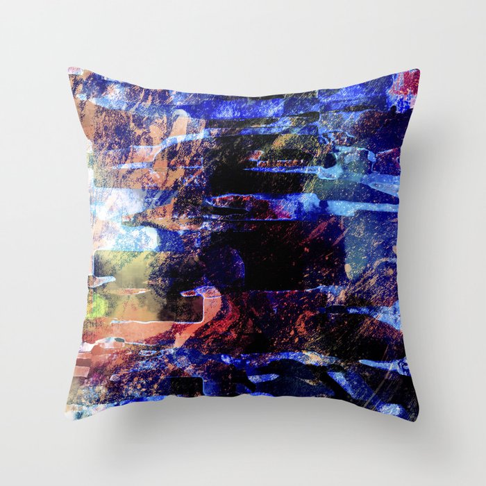 African Dye - Colorful Ink Paint Abstract Ethnic Tribal Art Dark Navy Blue Throw Pillow