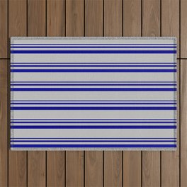 [ Thumbnail: Dark Blue and Grey Colored Pattern of Stripes Outdoor Rug ]