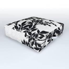 Black and White Leaf Toile Outdoor Floor Cushion