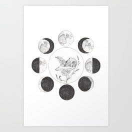 Raven Skull with Moon Cycle Art Print