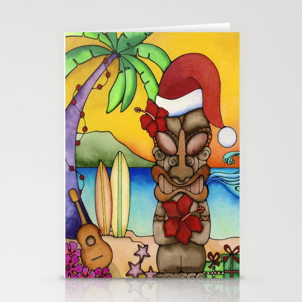 Hawaiian Christmas Card Hawaii Tropical Tiki  Stationery Cards