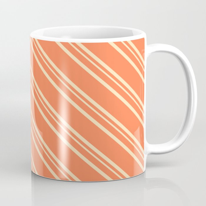 Coral and Beige Colored Striped Pattern Coffee Mug