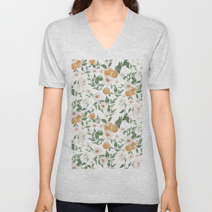 Orange in full bloom pattern illustration V Neck T Shirt