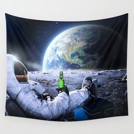Astronaut on the Moon with beer Wall Tapestry
