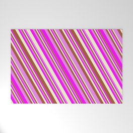 [ Thumbnail: Sienna, Violet, Fuchsia, and Light Yellow Colored Lines/Stripes Pattern Welcome Mat ]