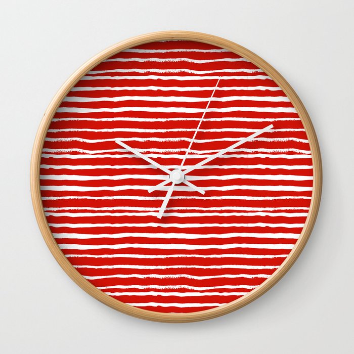 Minimal Christmas red and white holiday pattern stripes candy cane stripe pattern Wall Clock