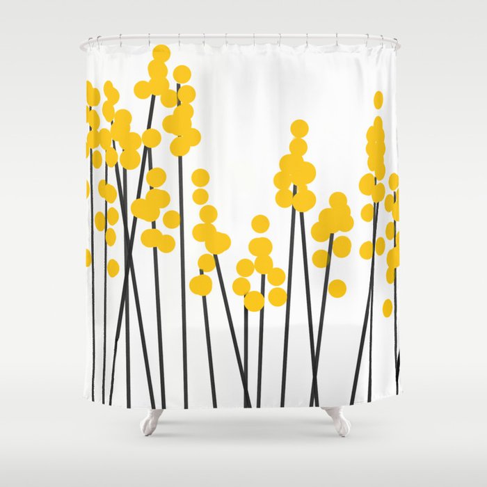 Hello Spring! Yellow/Black Retro Plants on White #decor #society6 #buyart Shower Curtain