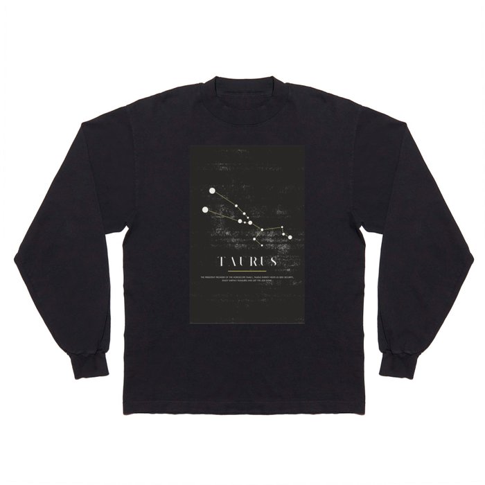 TAURUS - Zodiac Sign Constelation - Black and White Aesthetic Long Sleeve T Shirt