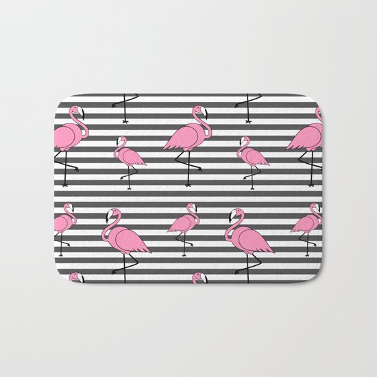 Flamingo Pattern Striped Background Bath Mat