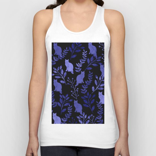 Watercolor Floral and Cat Unisex Tank Top