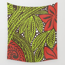 Polynesian flower floral green red tattoo design Wall Tapestry