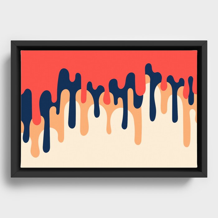 Orange and Navy Blue Drip Painting On A Canvas, Minimalist Abstract Art Framed Canvas