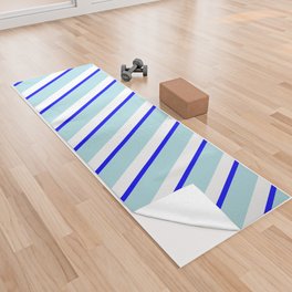 [ Thumbnail: Powder Blue, Blue & White Colored Pattern of Stripes Yoga Towel ]