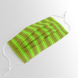[ Thumbnail: Green and Chartreuse Colored Striped/Lined Pattern Face Mask ]