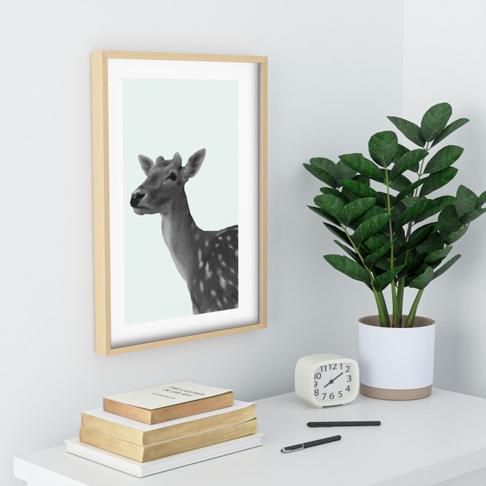 Cute deer animal portrait on mint green Recessed Framed Print by ARTbyJWP | Society6