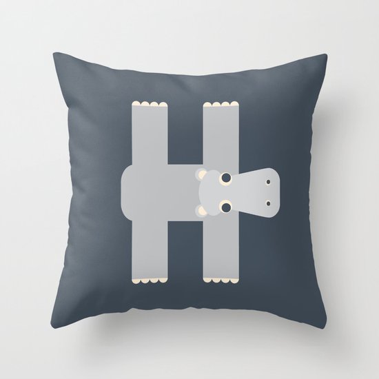 Letter H // Animal Alphabet // Hippo Monogram Throw Pillow