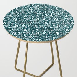 Teal Blue And White Eastern Floral Pattern Side Table