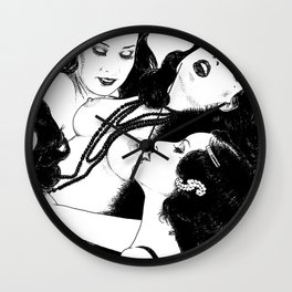 asc 395 - Les jumelles retrouvées (Each pearl is unique) Wall Clock | Digital, Illustration, Ink Pen, Pop Art, Black and White, Comic, Drawing 