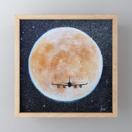 Full Moon & Airplane Framed Mini Art Print | Flight, Aeroplane, Nighttime, Galaxy, Travel, Moon, Acrylic, Sky, Jet, Boeing 