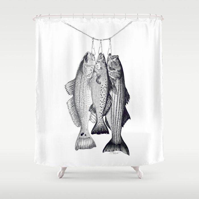 3 Amigos Red Drum Sea Trout Striped Bass Shower Curtain By