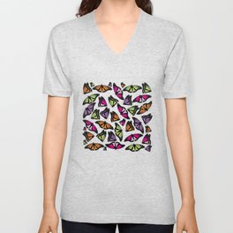Colorful Butterflies Pattern V Neck T Shirt