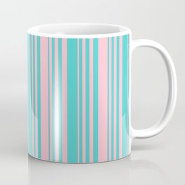 [ Thumbnail: Turquoise and Pink Colored Lines/Stripes Pattern Coffee Mug ]