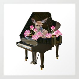 Reindeer Deer in Piano - Lotos Flowers Art Print