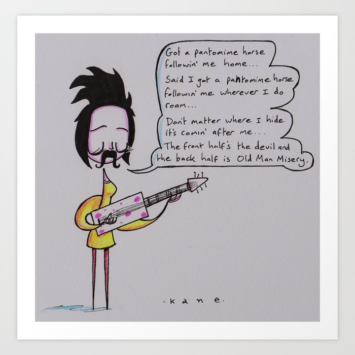 Polly Inchwary Plays the Blues, with Guitar and Moustache.  Art Print