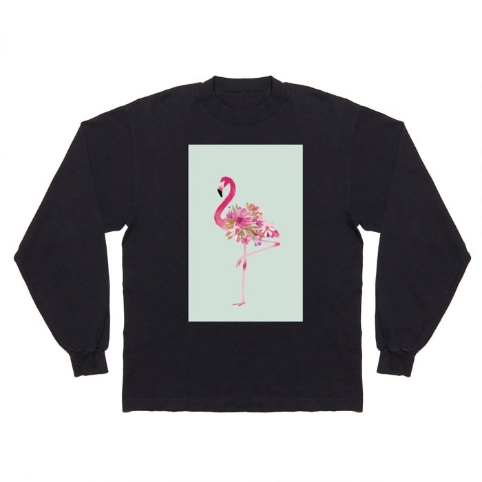 Flamingo with flowers Long Sleeve T Shirt