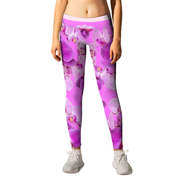 Pink Color Abstracted Modern Purple Moth Orchids Leggings