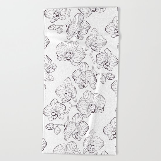 The White Orchid. Black and white pattern . Beach Towel