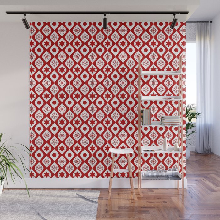 Red Retro Christmas Pattern Wall Mural